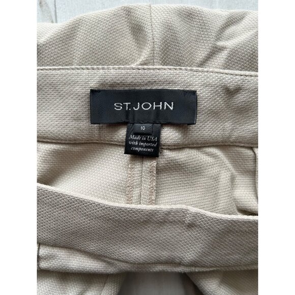 St. John Womens Beige Textured Straight-Leg Trousers Size 10 - Picture 8 of 13